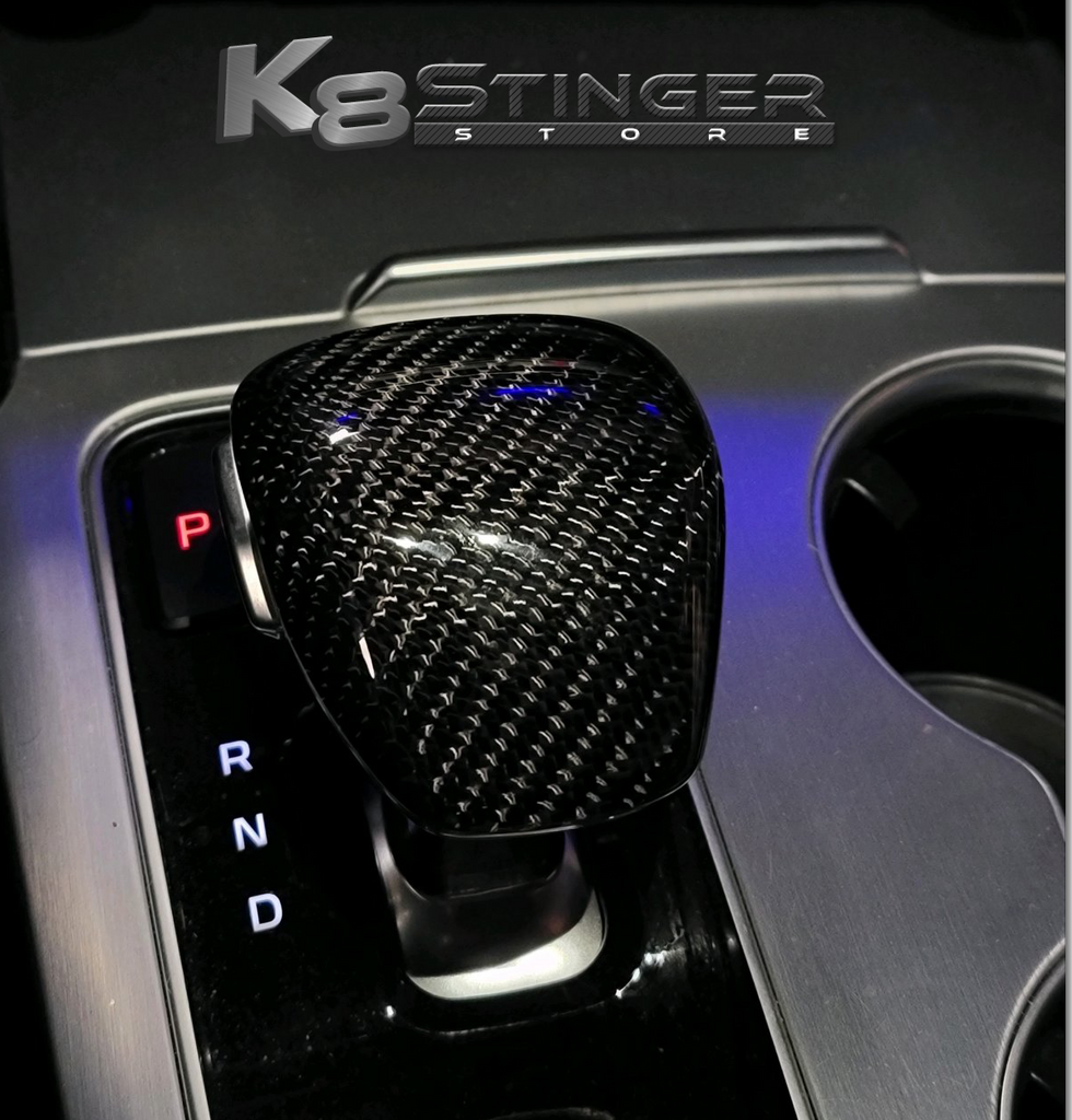 thumbnail image 2 of Carbon Fiber Look Center Console Gear Shift Box Cover Trim For Kia Stinger 2018-2023 – Glossy Black 2 of 3