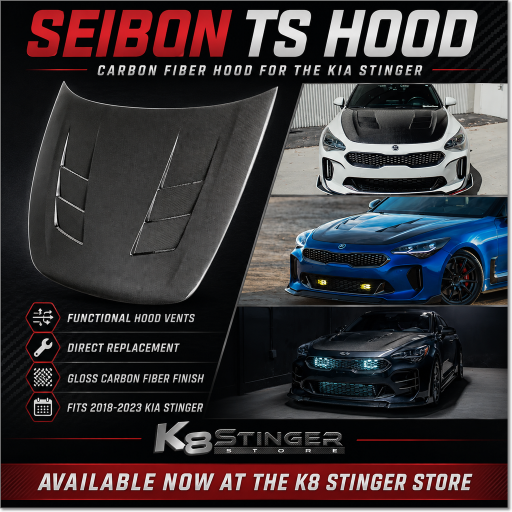 Kia Stinger aftermarket carbon fiber hood kdm