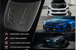 Kia Stinger aftermarket carbon fiber hood kdm